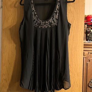 Lane Bryant classy sheer black sleeveless pleated blouse with bronze beaded trim